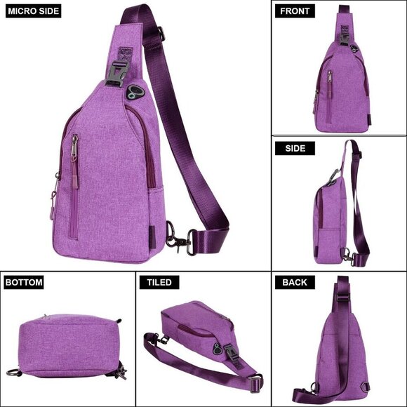Unisex Waterproof Nylon Sling Crossbody Bag with Multiple Pockets for Travel and - Picture 5 of 13